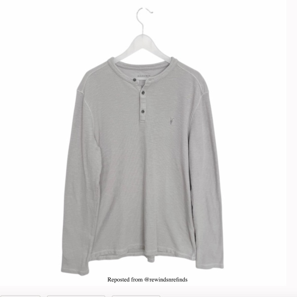 AllSaints Muse Long Sleeve Henley Shirt Light Gray Slub Knit Cotton Men’s in XXL